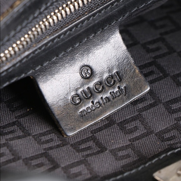 Gucci GG Logo Black Canvas &Perforated Leather Bag - Picture 11 of 12